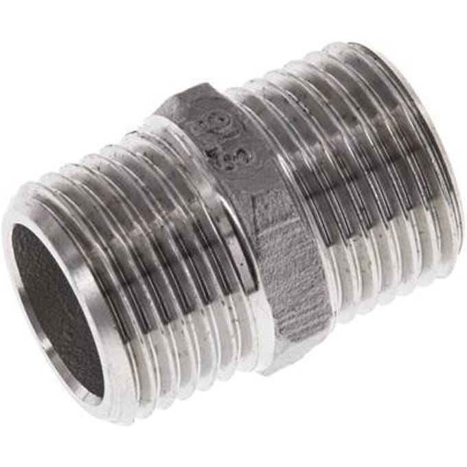 Dubbele Nippel G1/2'' RVS Vlakke Afdichting 16bar 22mm Hex