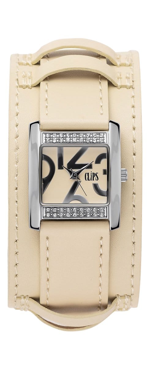 Clips 553-1007-22 Horloge - Leer - Crème - Ø 26 mm