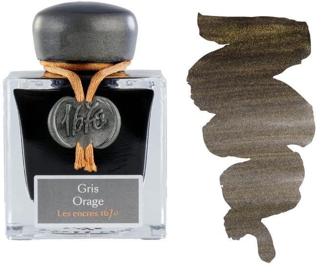 Jacques Herbin Vulpen inkt - Inkt 1670 - Gris Orage - 50 ml - Grijs - Gouden glitters