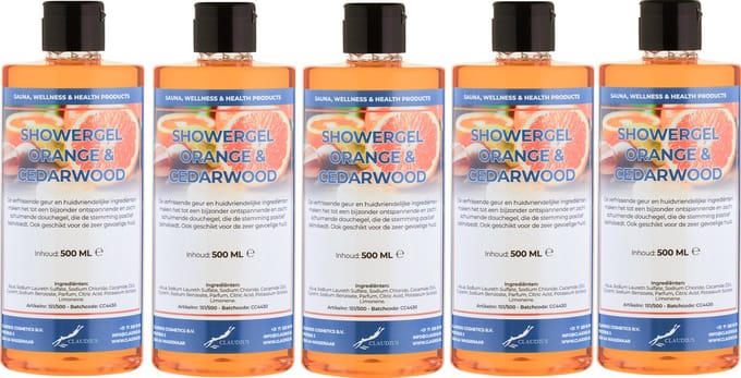 Douchegel Sweet Orange & Cedarwood 500 ml - met klepdop - set van 5 stuks - transparant - Showergel