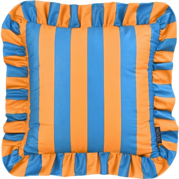NOVÉE Sierkussen ruffles stripe blauw/oranje | 45x45 cm | katoen/polyester