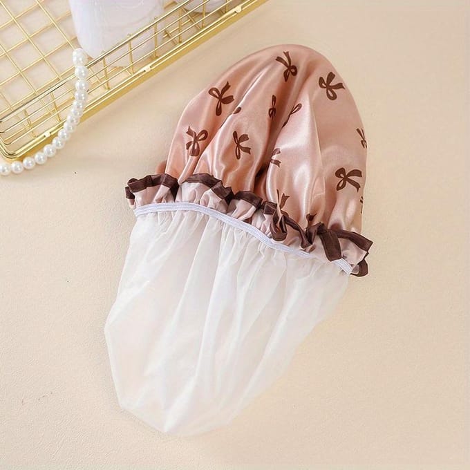 Bonnet de douche imperméable double couche anti-salissures couverture de cheveux de cuisine chapeau de bain de salle de bain élastique confortable or