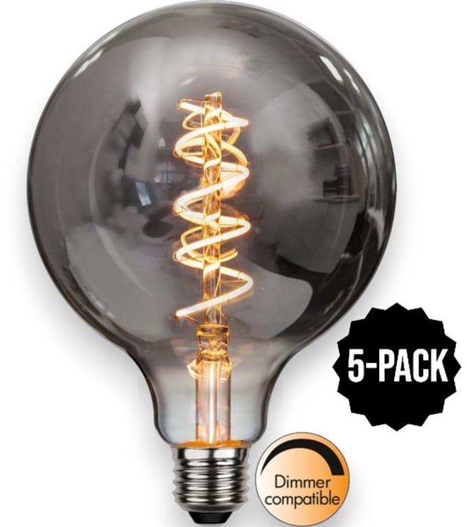 5-Pack | G125 Globelamp - E27 - 2W - Super Warm Wit <2200K - Dimbaar - Filament - Rookglas