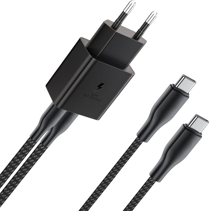 Usb C oplader geschikt voor Samsung super fast charging - 2 poorten - oplader - snellader - met usb C kabels - usb C adapter - 45w - 1 Meter