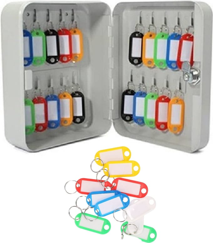 Sleutelbox/kastje met 10x stuks sleutellabels