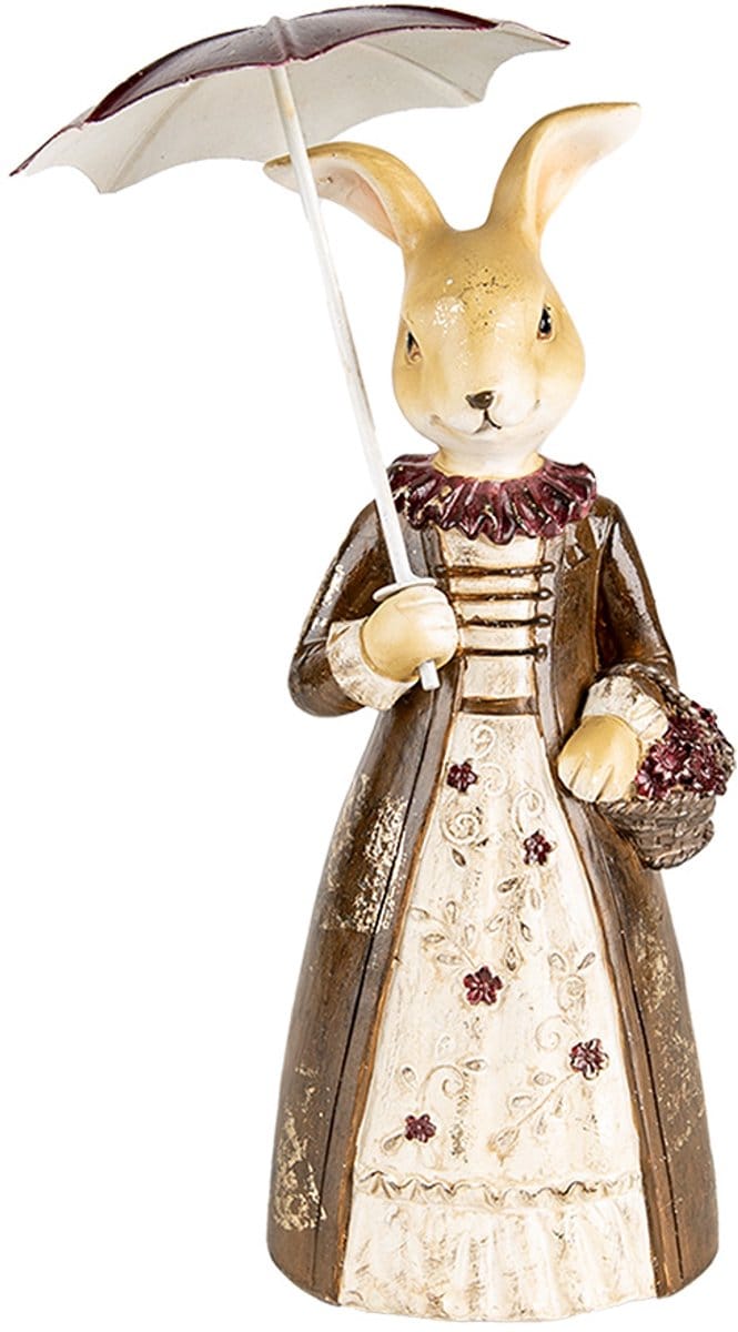Clayre & Eef Decoratie Beeld Konijn 21 cm Bruin Kunststof