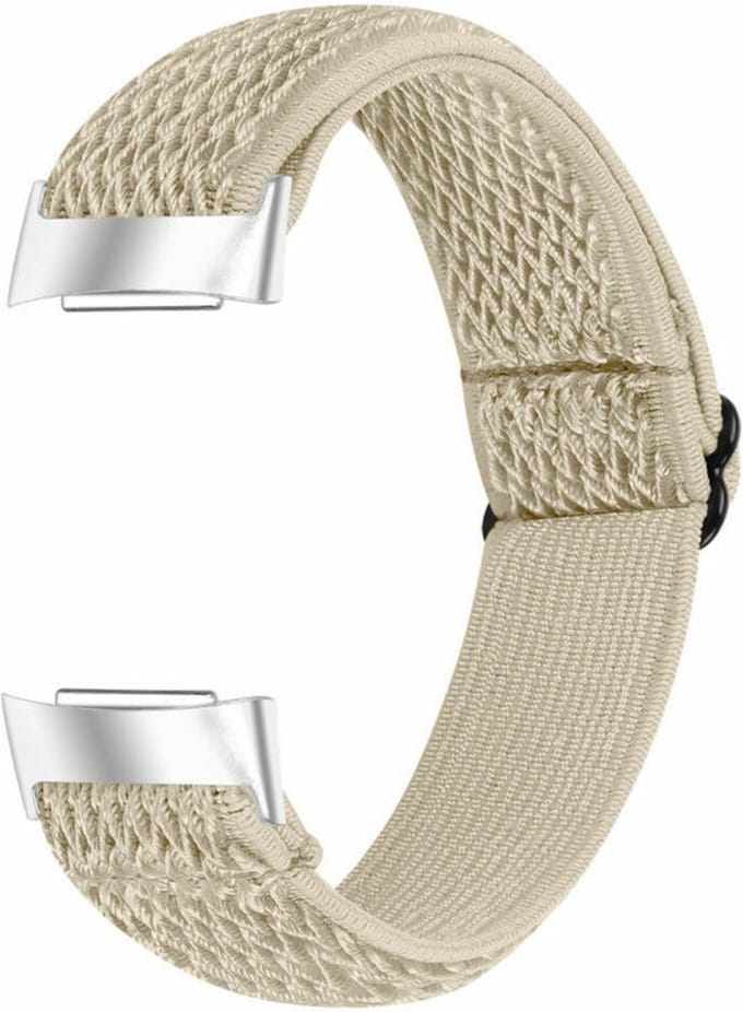 Strap-it Activity tracker bandje - elastisch nylon bandje geschikt voor Fitbit Charge 3 / Fitbit Charge 4 - beige