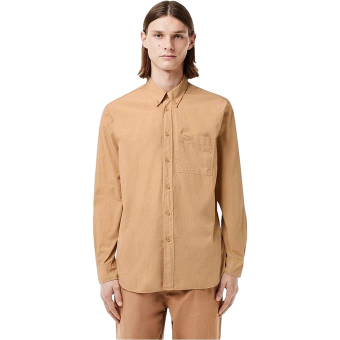 Lacoste Herenoverhemd met lange mouwen en knopen, standaardpasvorm (Zand)