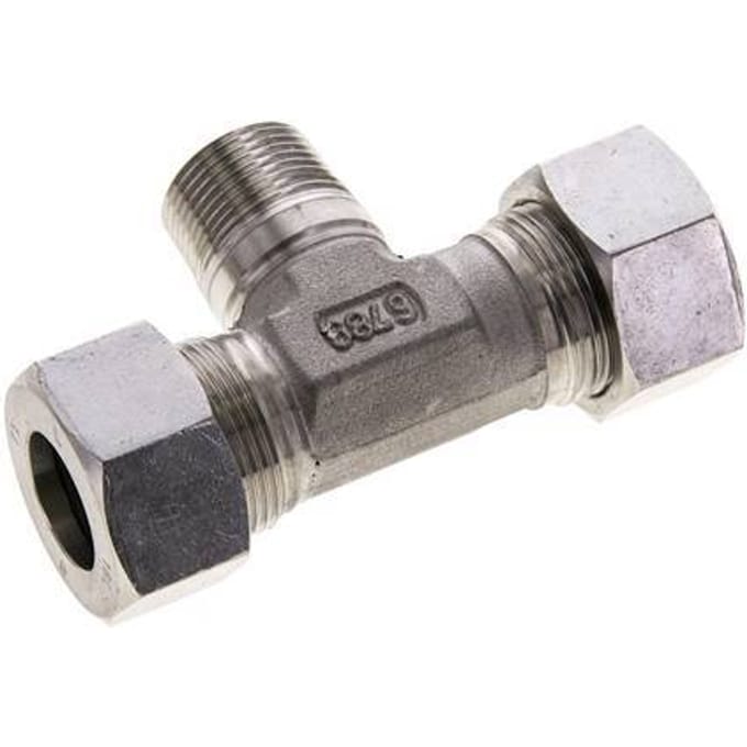 18L & M22x1.5 (con) RVS T-stuk Snijringkoppeling Buitendraad 315bar ISO 8434-1
