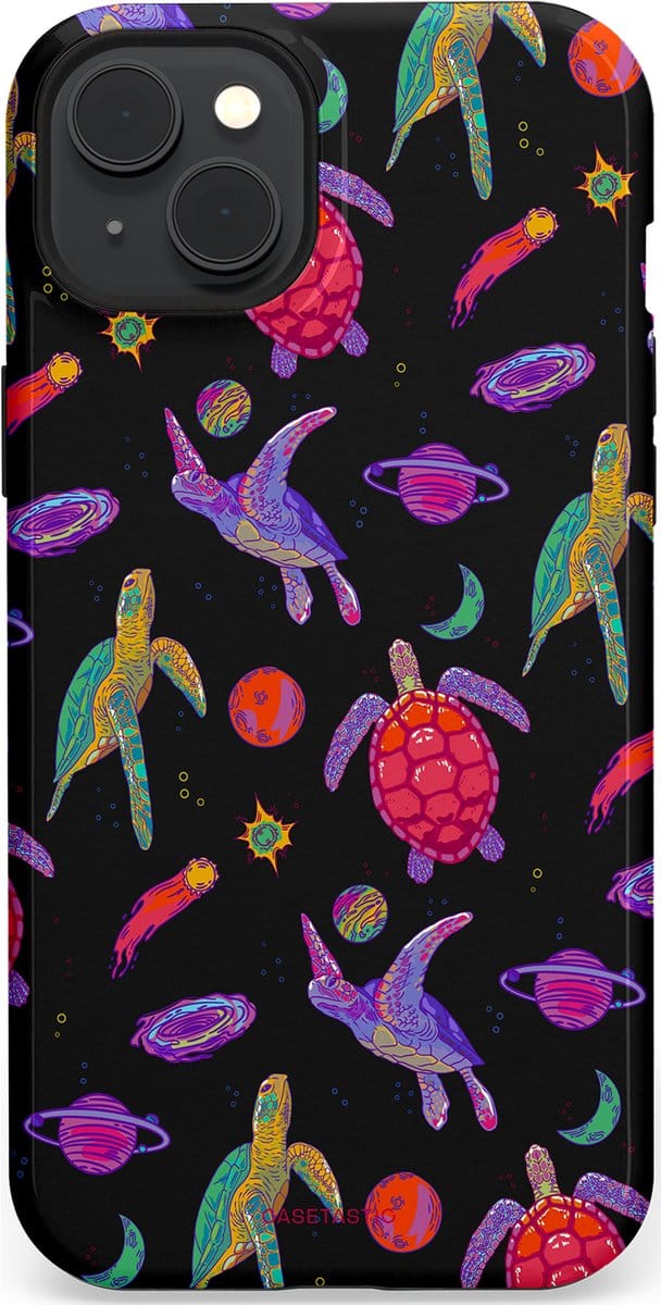 Casetastic hoesje geschikt voor Apple iPhone 15 Plus - MagSafe - Dubbellaagse bescherming - Astro schildpad - Fashion Case - Zwart Donkerblauw Lavendel