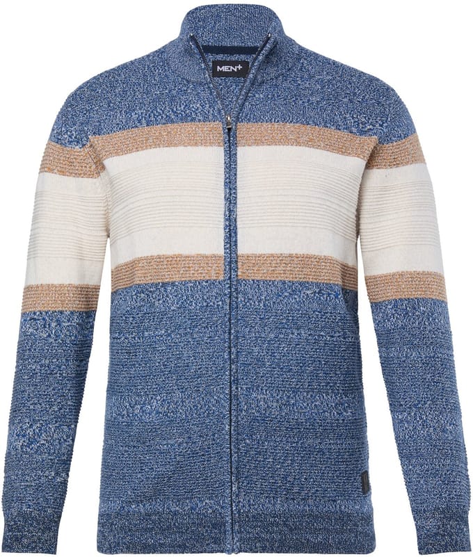 Men Plus - Heren - Gebreide jas gemêleerd breisel opstaande kraag rits - Navy blauw - Maat 3XL