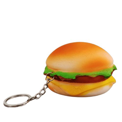 Squishy Burger Stress Relief Squeeze Toy With Keychain - 8 × 5 cm
