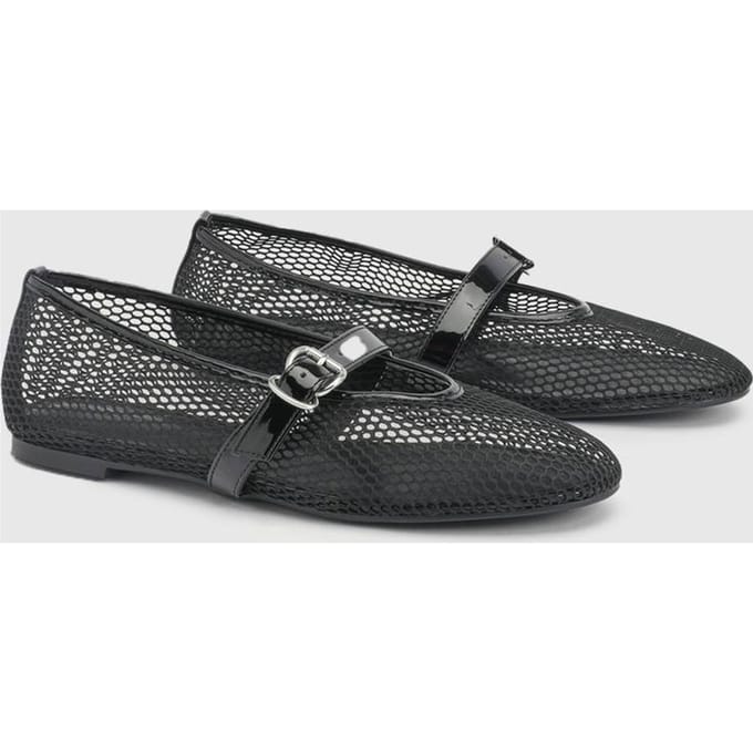 boohoo Dames Mesh Mary Jane Ballerina's | Zwart | Maat: 41