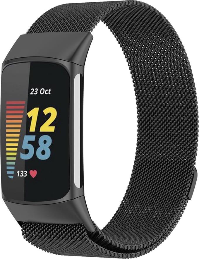 KELERINO. Milanees bandje geschikt voor Fitbit Charge 5 - Zwart