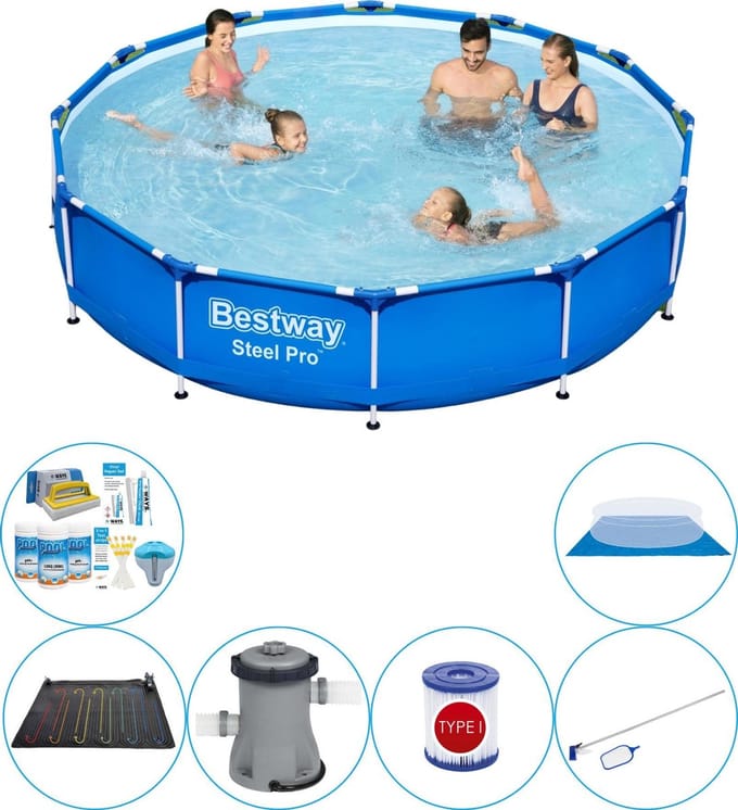 Zwembad Met Accessoires - 7-delig - Steel Pro Rond 366x76 cm
