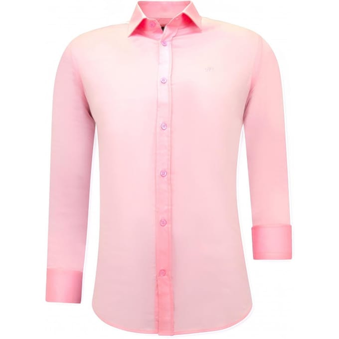 Luxe Blanco Satijn Hemd voor Mannen - Slim Fit - 3071 - Roze