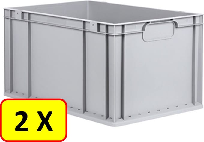 2 x Euronorm stapelbak transportkrat H32 - 60x40x32 cm - grijs
