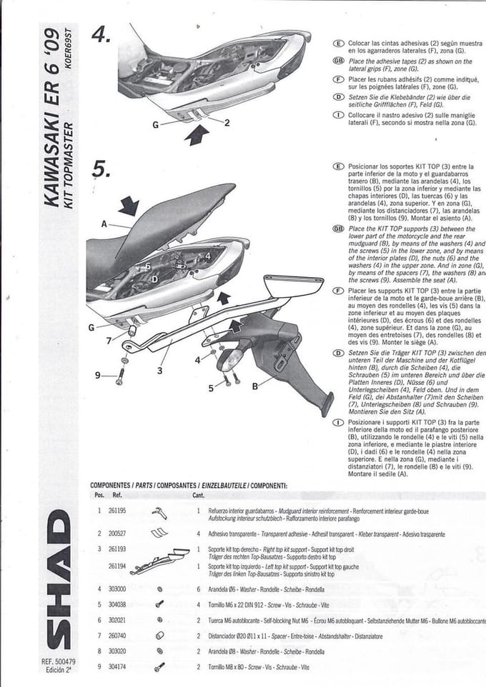 shad topkoffersteun voor kawasaki boot na 2009 nieuw