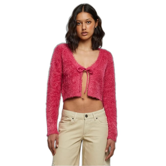 Urban Classics - Tied Cropped Feather Cardigan - XL - Roze