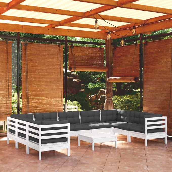 vidaXL - 10-delige - Loungeset - met - kussens - grenenhout - wit