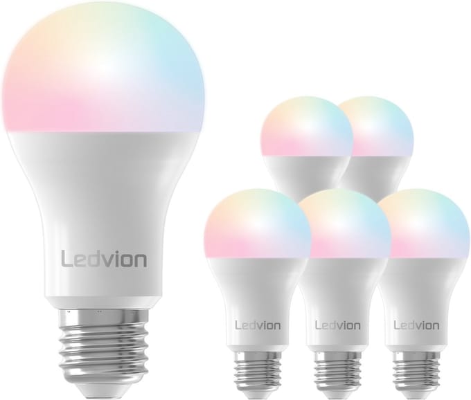 Ledvion - 6X Smart RGB+CCT E27 LED Lamp - 8W - 806L - Dimbaar - Alexa & Google Home