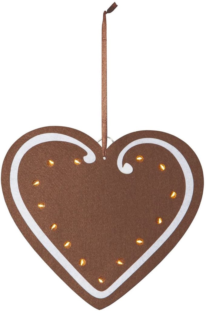 Star Trading kerstverlichting 'Merry' van vilt, peperkoekhart met 14 leds, batterijen + timer, bruin, B 27 cm