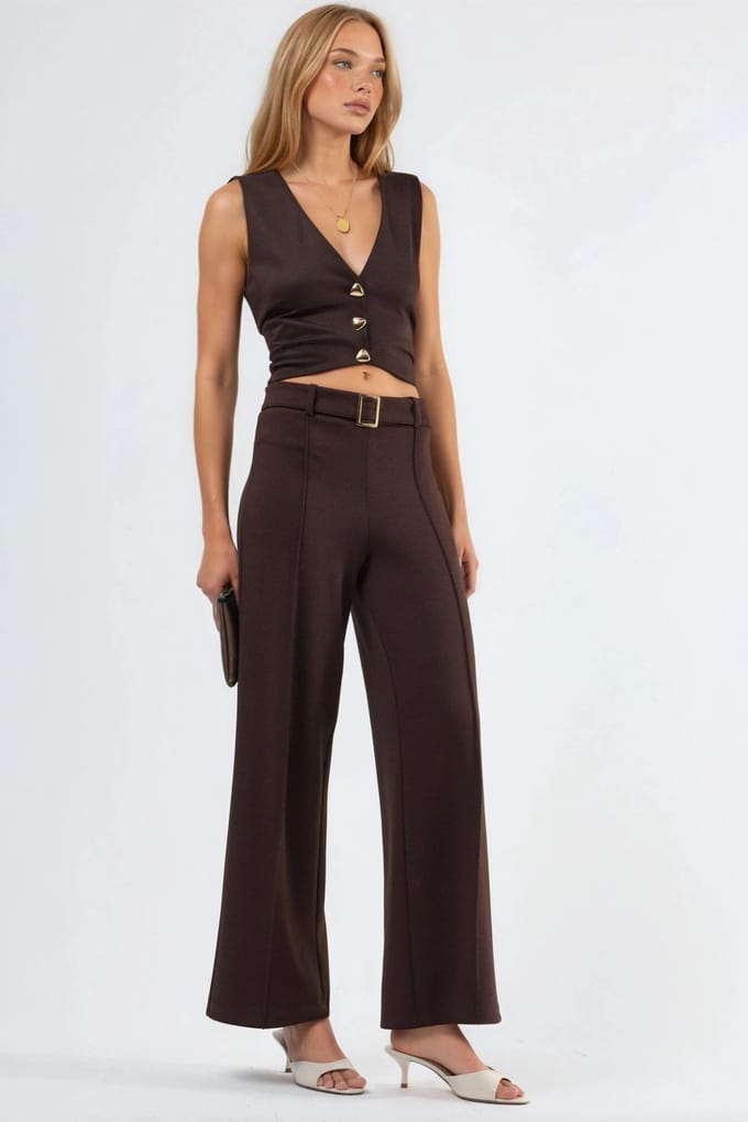 Hoge Taille Rechte Broek met Ceintuur