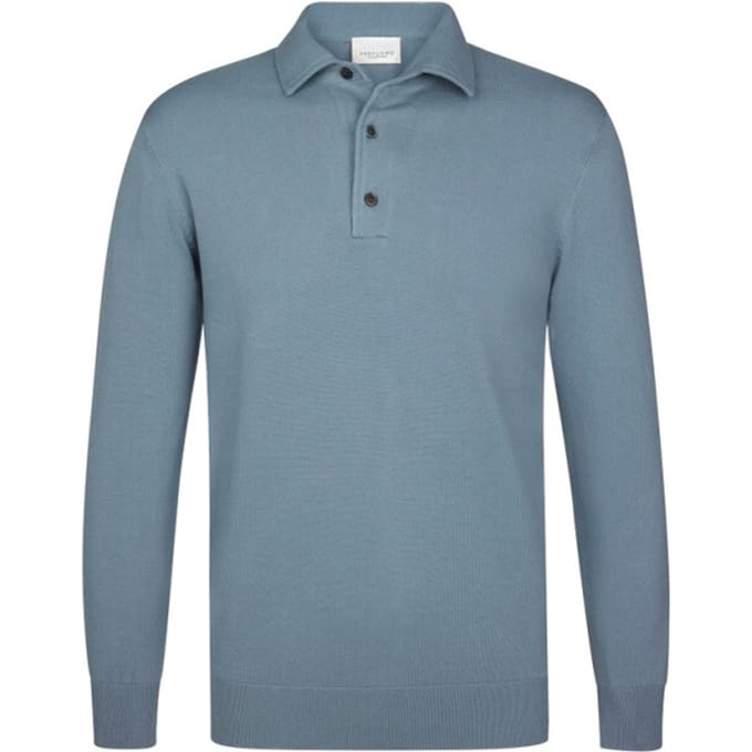 Profuomo Poloshirt blauw lange mouw gemeleerd