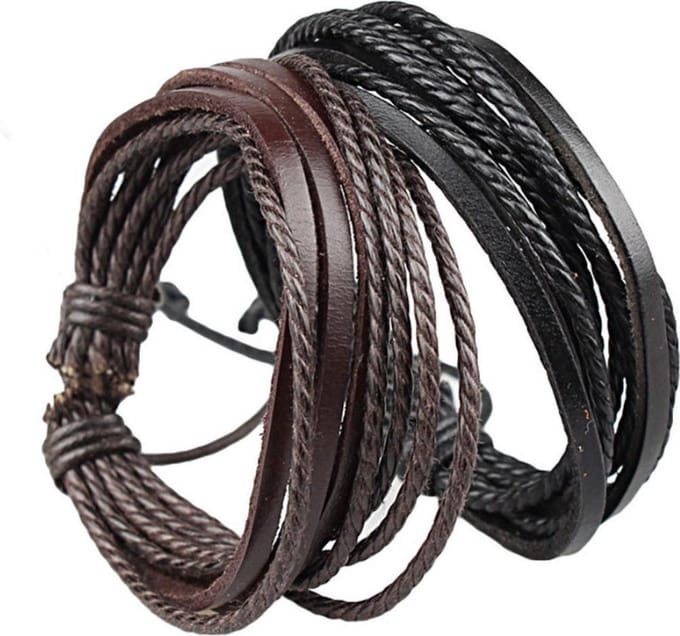 Fako Bijoux® - Leren Armband - Leder - Multilayer - Duo Set