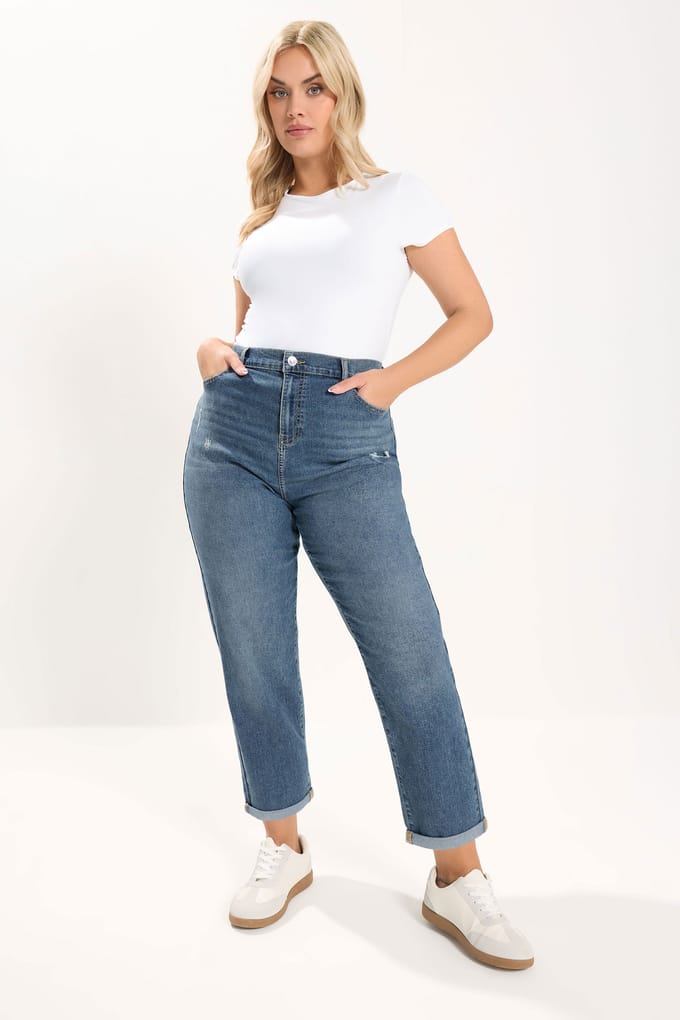 Yours Middenblauwe Distressed Boyfriend Jeans Size 50
