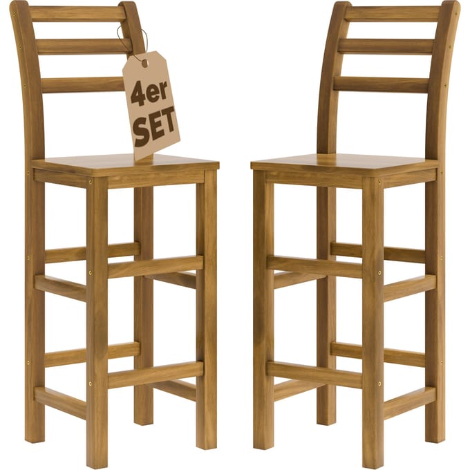 Casaria Barkruk - Set van 4 Acaciahout 40 x 35,5 x 110 cm – Bruin