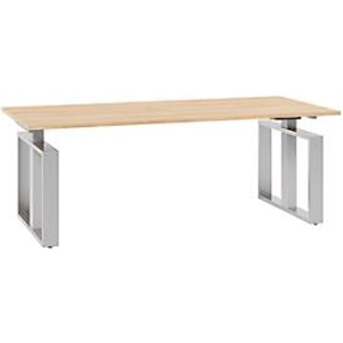 Bureautafel QUANDOS BOX, slede onderstel, rechthoek, B 2000 x D 900 x H 720 - 820 mm, eik masonic