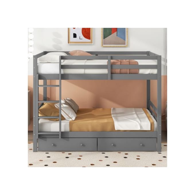 Stapelbed - MUVOE - 140x200cm - Grijs - Met lades - Robuuste constructie grijs