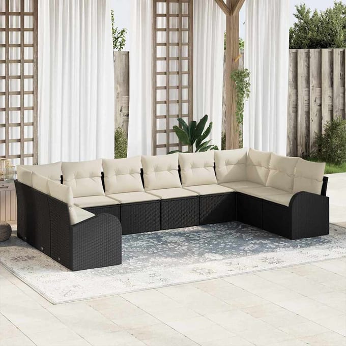 vidaXL - Tuinbank - Set - 10 - st - Zwart - en - Wit - poly - rattan