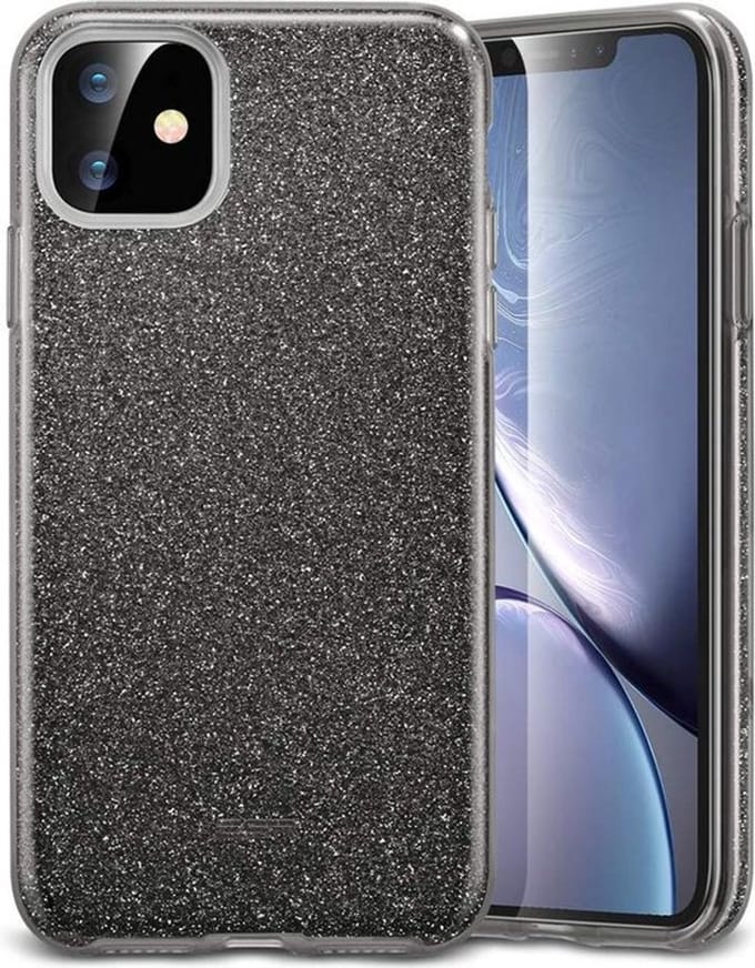 HB Hoesje Geschikt voor Apple iPhone 12 Mini - Zwart - Glitter Back Cover