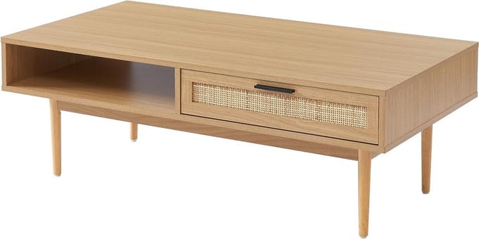 BAÏTA Salontafel Amana eiken look en rieten rotan 2 laden
