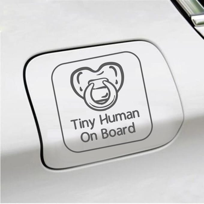 Bumpersticker - Tiny Human On Board - 14 X 14 - Antraciet