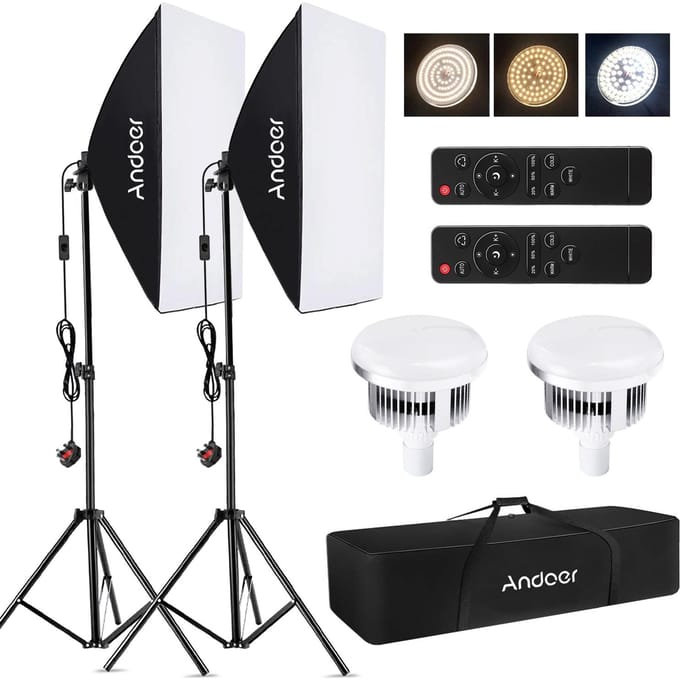 Andoer Studio Fotografie Lichtset Softbox Verlichtingsset met 85W 2800K-5700K Tweekleurige temperatuur UK Plug