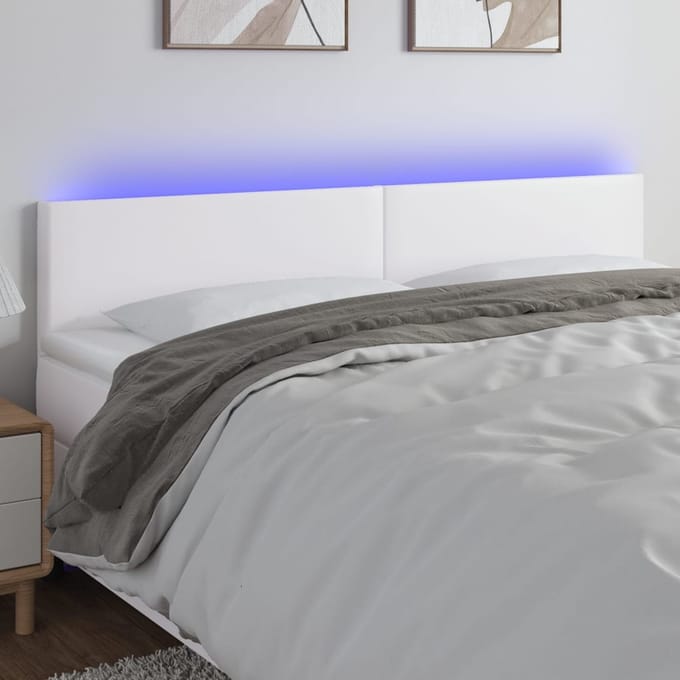 vidaXL - Hoofdbord - LED - 200x5x78/88 - cm - kunstleer - wit