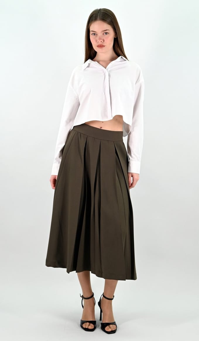 YesMooi - Midi Plooirok - Kaki - S (36)