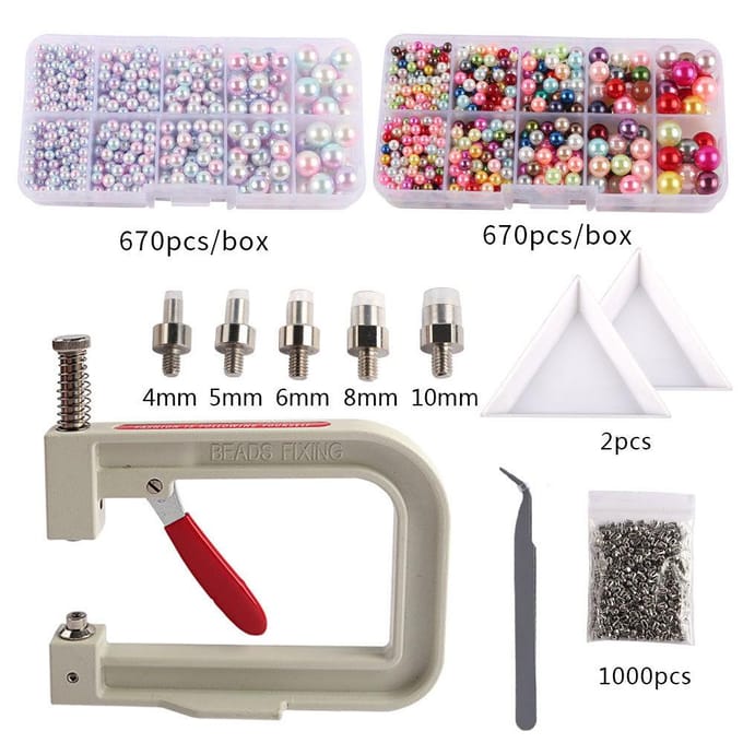 Parelzetmachine Parels Inclusief Parelzetmachine Gereedschap voor Hoeden, Schoenen 1 Set gray