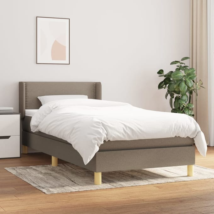 vidaXL - Boxspring - met - matras - stof - taupe - 90x190 - cm