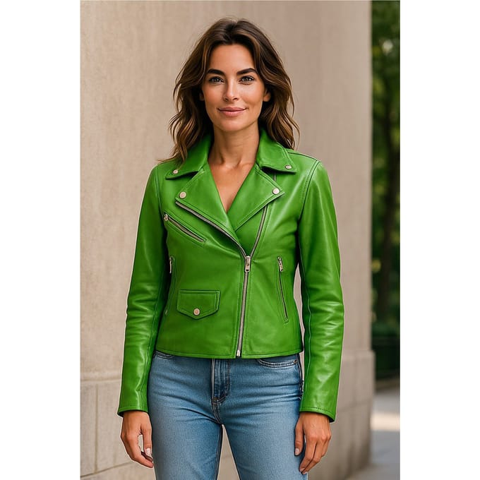 Dames Apple Green Classic Brando Biker leren jack - Secunda