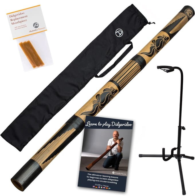 Bamboe Didgeridoo – Carved, met Tas, Bijenwas en Online Cursus