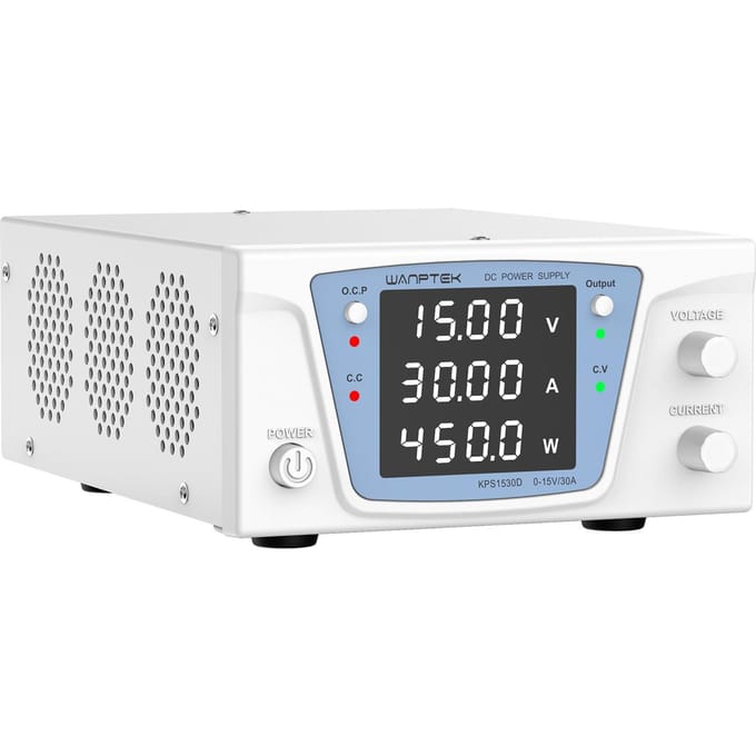 WANPTEK DC-voeding Variabel 100V 5A Bankvoeding Hoog vermogen met 4-cijferig LED-display UK Plug 15V 30A wit