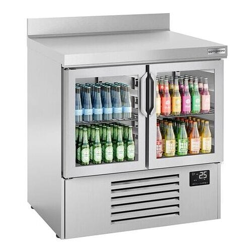 GGM Gastro Kühltisch Premium PLUS - 978x700mm - mit 2 Glastüren - Aufkantung Zilver