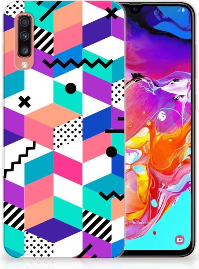 Samsung Galaxy A70 TPU Hoesje Blokken Kleurrijk
