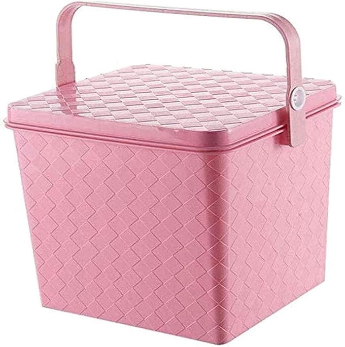 Opbergkruk Vierkant - Voetbank Poef - Extra Zitmogelijkheid - Stapelbaar Ontwerp - 24 cm Hoog - Roze