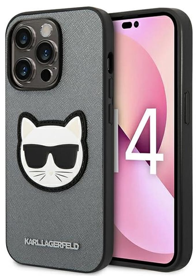 Karl Lagerfeld Saffiano Choupette Head Patch case for iPhone 14 Pro - silver