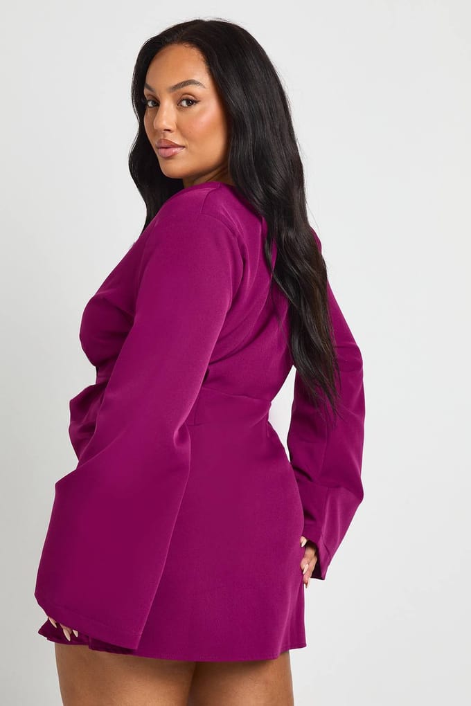 boohoo Dames Plus blazerjurk met wikkelvoorzijde | Pruim | Maat: 48